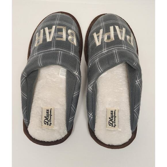 Dearfoams Papa Bear Comfort Slippers Plaid Sizes Multicolor Gray/White US 11-12 - Picture 7 of 7